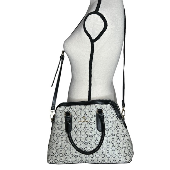 Nanette Lepore Gray Black Logo Print Zip Top Dome Satchel Crossbody Bag - Picture 13 of 13